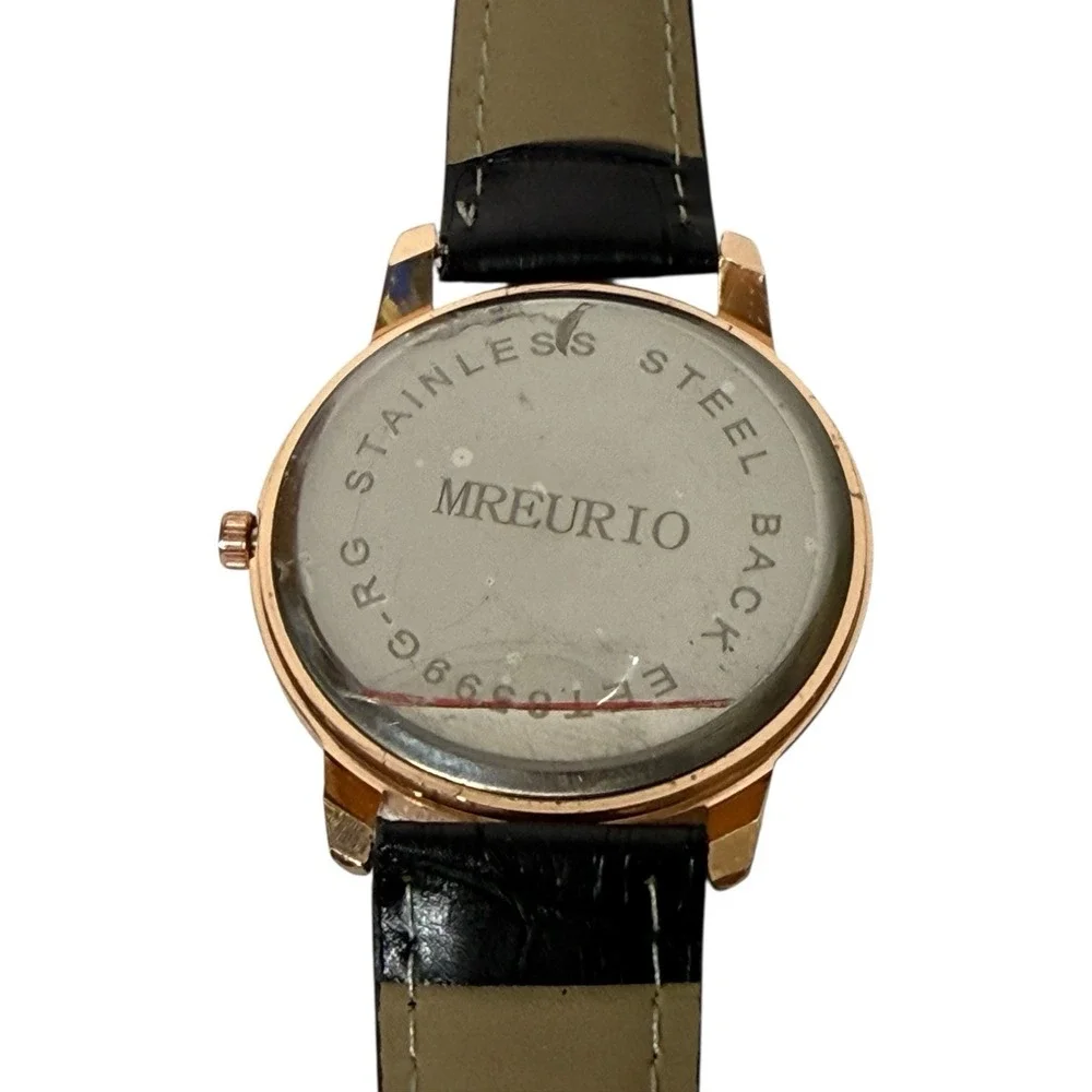 Mreurio Black Leather Men's Rose Gold Quartz Watch‎ With Second Hand